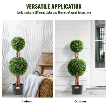 VEVOR Artificial Boxwood Topiary Tree Faux Plant w/ Extra Leaves Pot Small Decoration UV Rated Set for Home Decor Indoor Outdoor