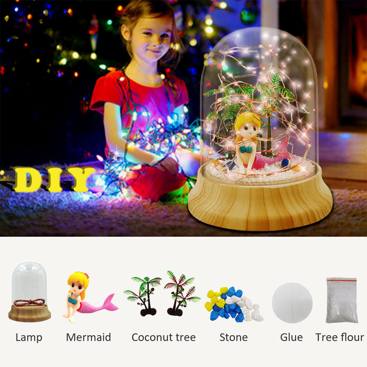 Mermaid Terrarium Kit DIY Light-Up Mermaid Toys Night Light Make Your Own Mermaid Night Light for Kids Handmade Princess Art