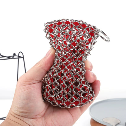 Stainless Steel Cast Iron Scrubber Skillet Chainmail for Cast Iron Pan Chain Mail Scrubber Cast Iron Sponge Metal Scrubber