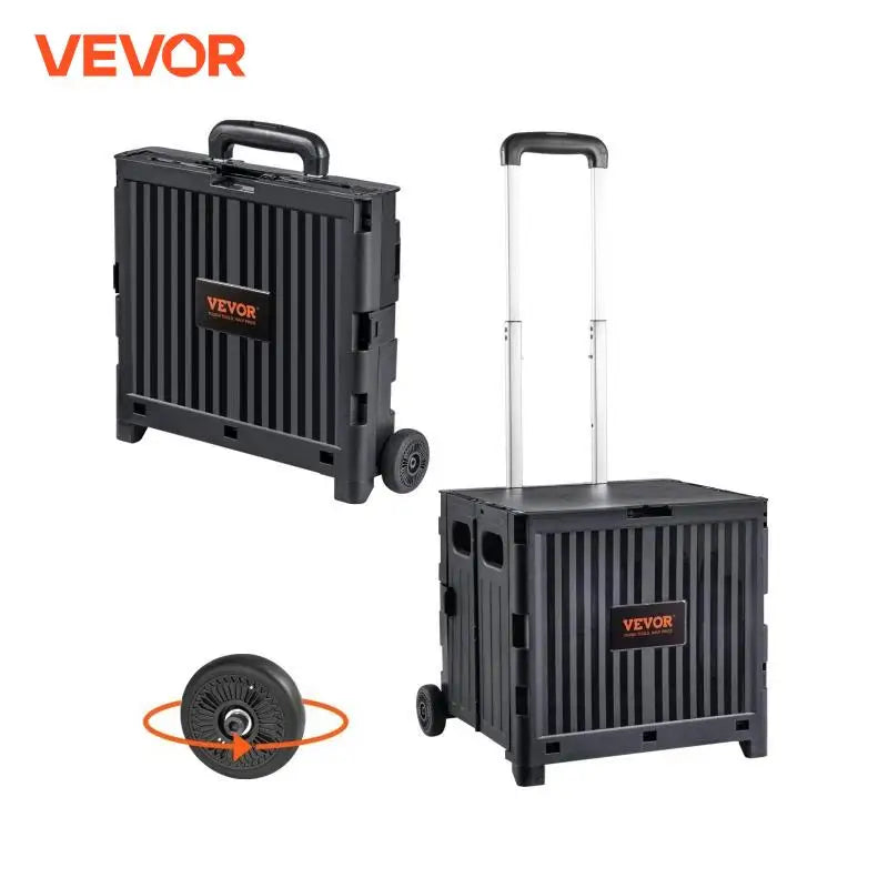 VEVOR Foldable Utility Shopping Cart Folding Portable Crate Handcart with Telescope Handle Wheels for Travel Office Garden Use