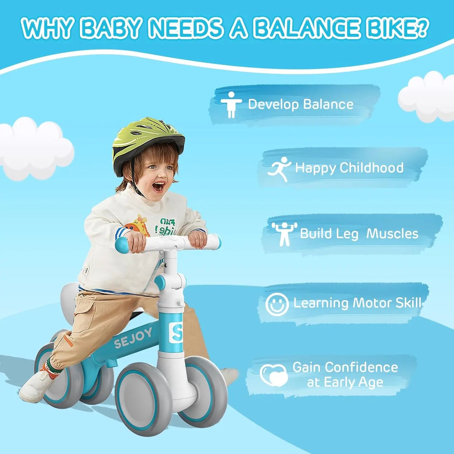 Sejoy Baby Balance Bike Boys Girls Adjustable Toddler Balance Bike Infant First Walking Bike with Adjustable Seat Handle Toddler