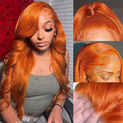 30 40Inch Orange Ginger Body Wave 13x4 HD Transparent Lace Frontal Wig Brazilian Color 13x6 Lace Front Human Hair Wigs For Women