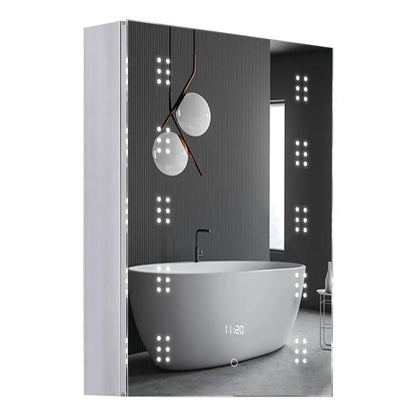 KOMORE 70cm H Rectangle LED Mirror Cabinet for Bathroom with Electric Clock & 2 Shelves & Fast-respond Sensor Switch