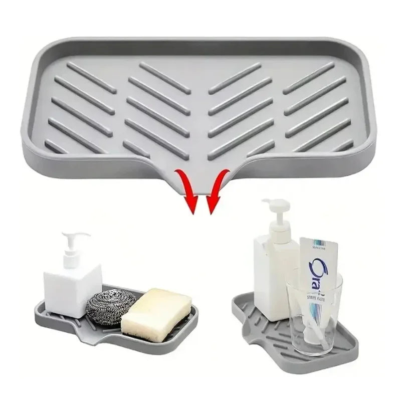 Sink Silicone Tray With drain Soap Sponge Storage Holder Countertop Sink Scrubber Brush Soap Storage Rack Kitchen Organizer Tray