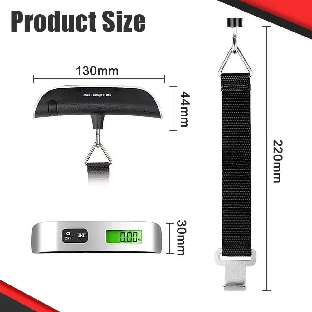 50kg/110lb Portable Digital Luggage Weight Scale LCD Display Pocket Electronic Suitcase Travel Scale Balance Baggage Weight Tool