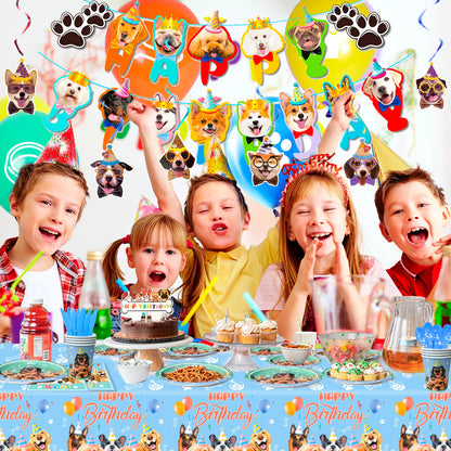 Puppy Birthday Party Supplies for Kids,159pcs Birthday Party Supplies&Tableware Set Dog Party Plates Cups Napkins Banner Balloon