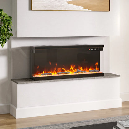 KOMORE  Recessed/Freestanding 3-sided Tempered Glass Front Electric Fireplace, 12 Flame Colors, 1500W 40&50 Inch