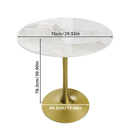 78cm Tall Leisure Round Kitchen Dining Table with Sintered Stone Top and Pedestal Base Bar Height Bistro Table