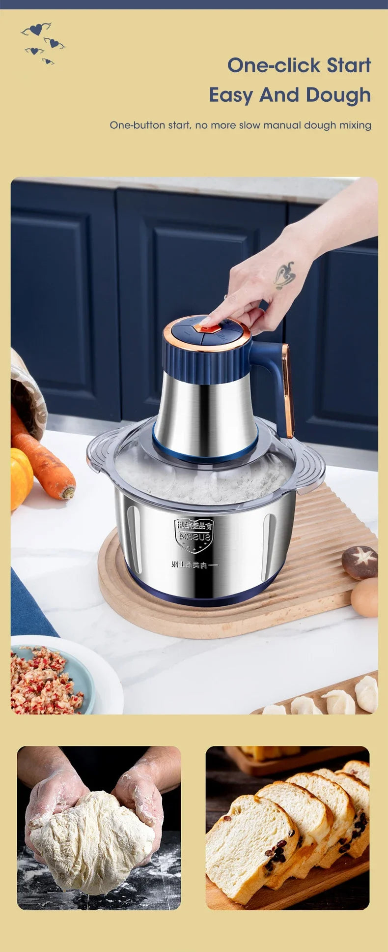 Electric Meat Grinder 304 Stainless Steel Food Processors Crusher Multifunctional Slicer Mincer Baby  Food Processor