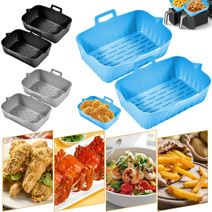 2 件套 Air Fryer Silicone Pot with Handle Reusable Air Fryer Liner Heat Resistant Air Fryer Silicone Basket Rectangle Baking Pan