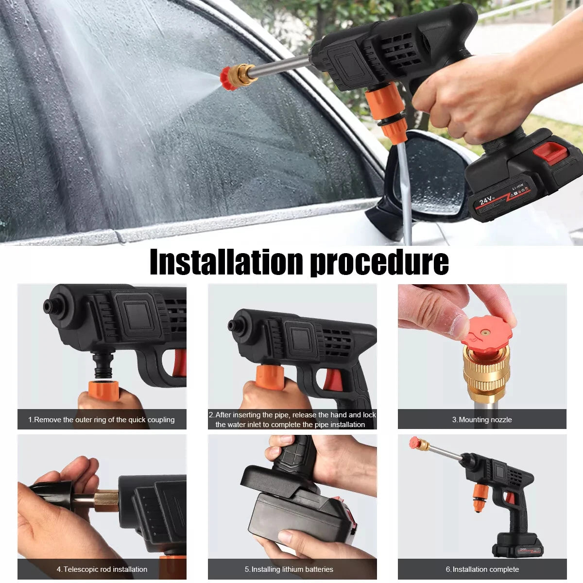 30BAR Cordless High Pressure Car Wash Washer Gun Foam Generator Water Gun Spray Cleaner Car Washing Machine With 2 batteries