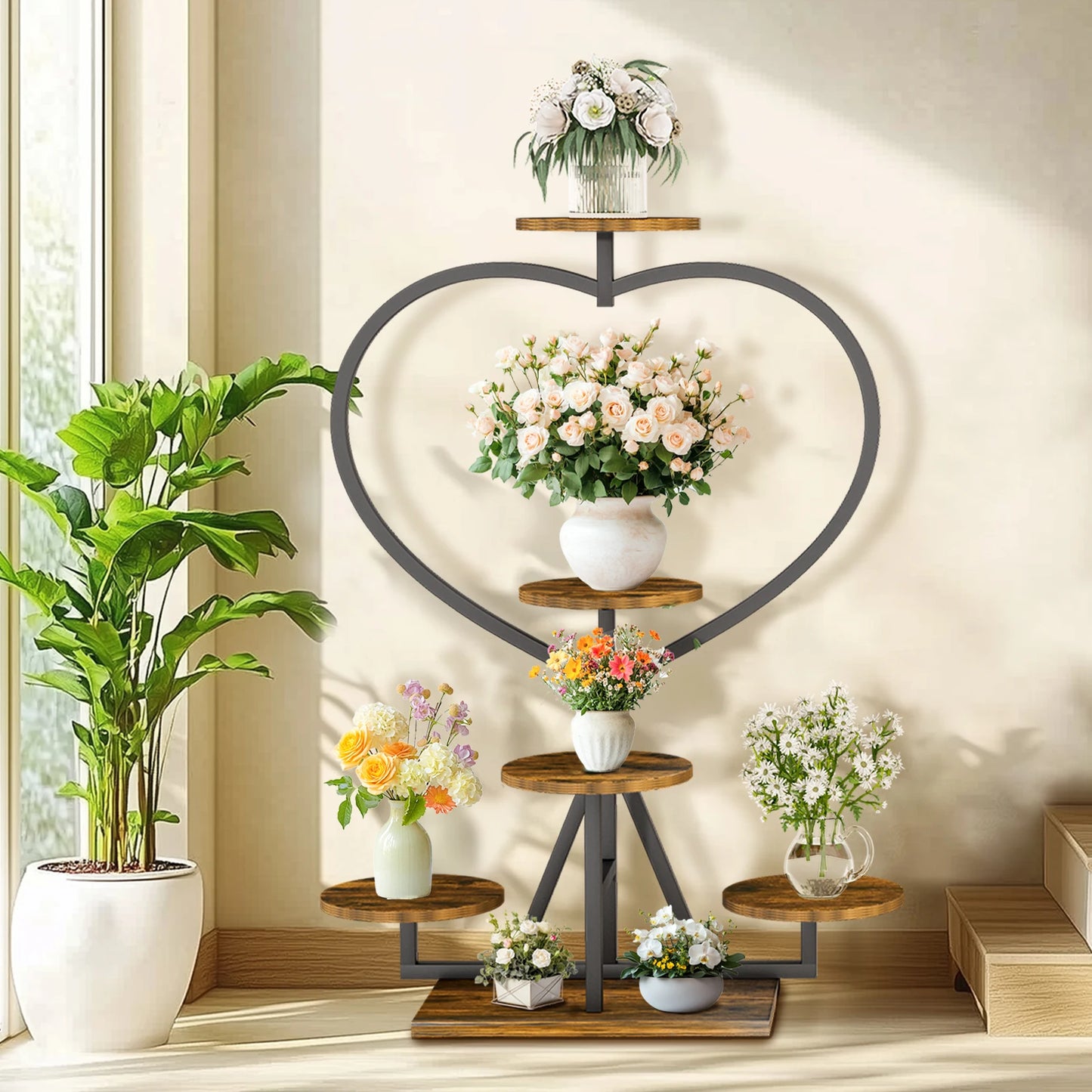 5-Tiered Plant Stand Heart-shape Flower Display Rack Holder for Balcony, Outdoor Garden