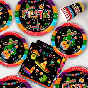 Mexican Themed Fiesta Party Supplies,161pcs Paper Tableware Set Includes Mexican Fiesta Plates Cups Napkins etc for 20 Guests