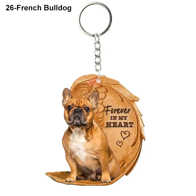 1 Piece 23 Style Dog Forever In My Heart  Angel Pendant Bag Key Chains Car Keychain Keyring  Pet Jewelry Gift For Women Girls