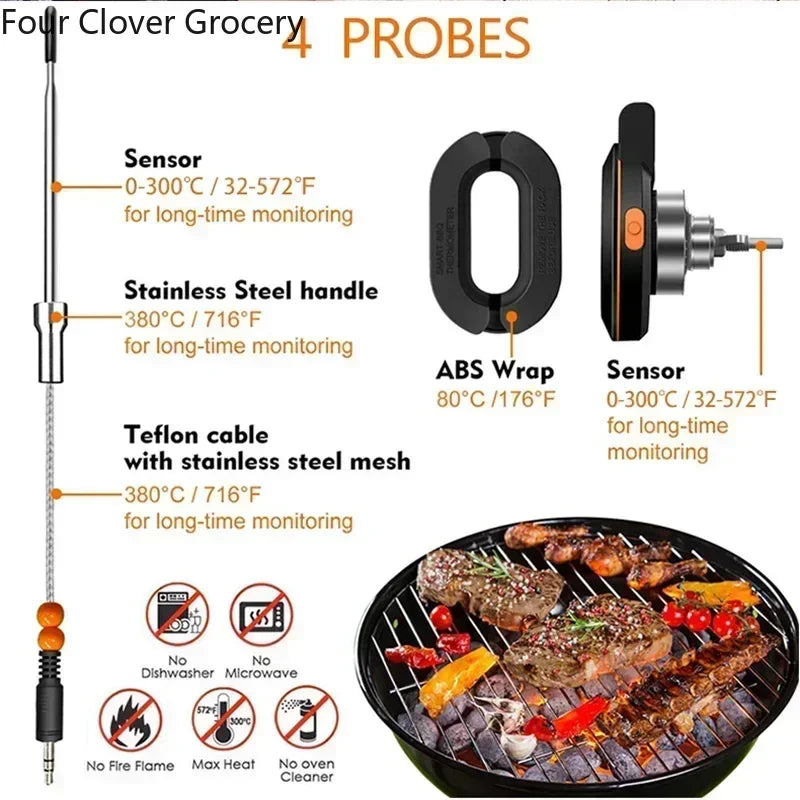 New Food Cooking Bluetooth Wireless BBQ Remote Thermometer Probes Smart Digital Bluetooth Barbecue Thermometer Free App Control