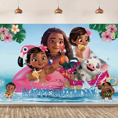 1pc Disney Moana Adventure Photography Background Decoration TuiSina Children's Birthday Party Photo Banner Baby Photo Booth