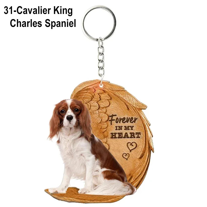 1 Piece 23 Style Dog Forever In My Heart  Angel Pendant Bag Key Chains Car Keychain Keyring  Pet Jewelry Gift For Women Girls