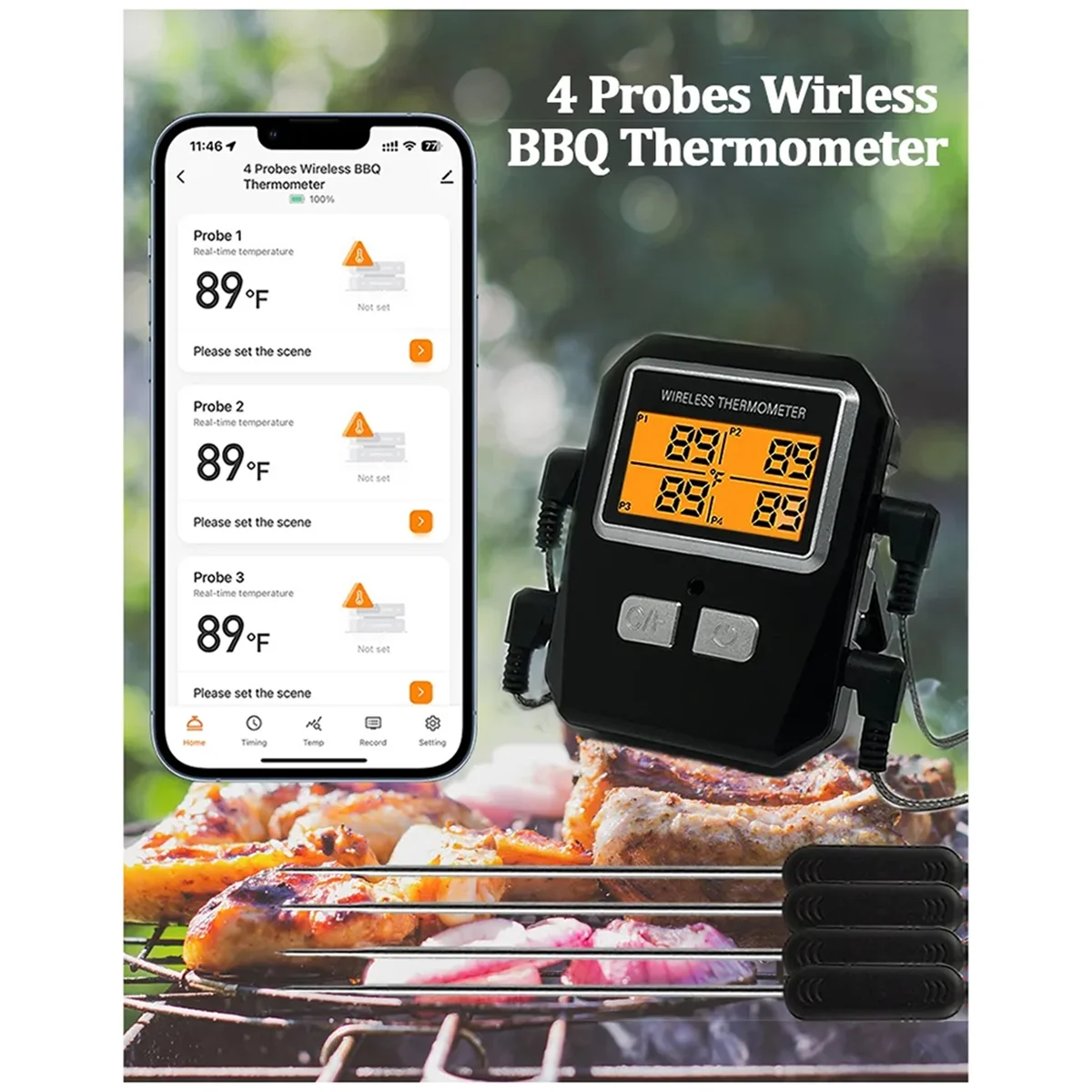 Tuya 100M Wireless Meat Food Thermometer Kitchen Cooking Tool Oven Grill BBQ Bluetooth Temperature