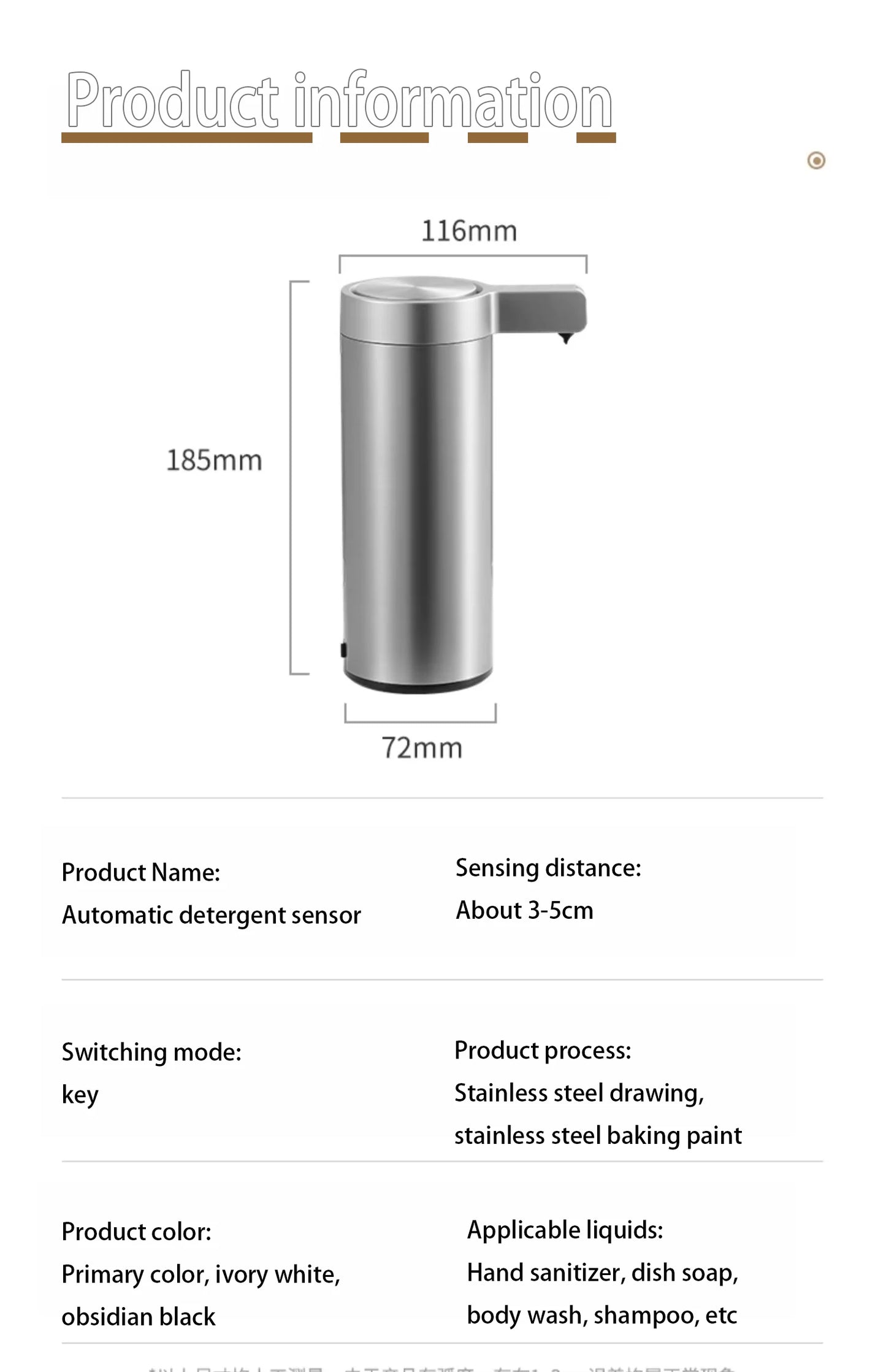 304 Stainless Automatic Liquid Soap Dispensers Steel Kitchen Metal Lotion Bottle Touchless Induction Sensor Bathroom Accessories