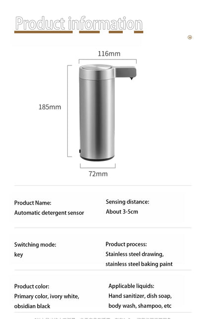 304 Stainless Automatic Liquid Soap Dispensers Steel Kitchen Metal Lotion Bottle Touchless Induction Sensor Bathroom Accessories