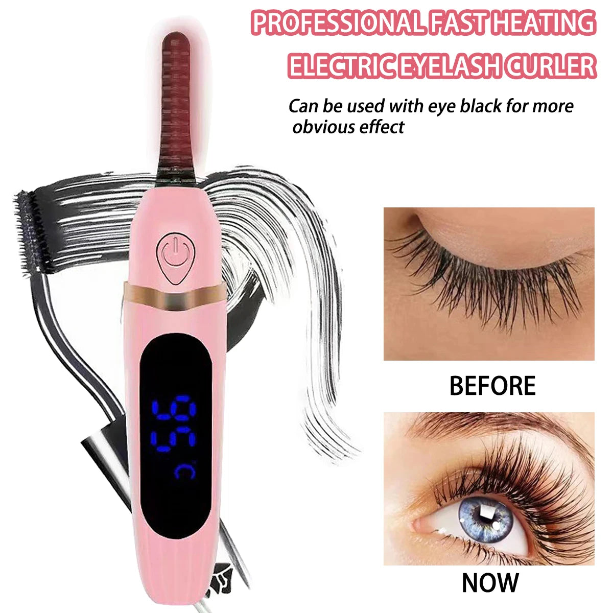 Electric Eyelash Curler Professional Fast Heating Eyelashes Curling Natural Eyelash Comb Portable Lash Long Lasting Makeup Tool