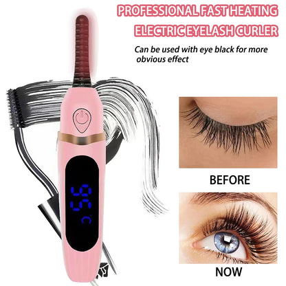 Electric Eyelash Curler Professional Fast Heating Eyelashes Curling Natural Eyelash Comb Portable Lash Long Lasting Makeup Tool