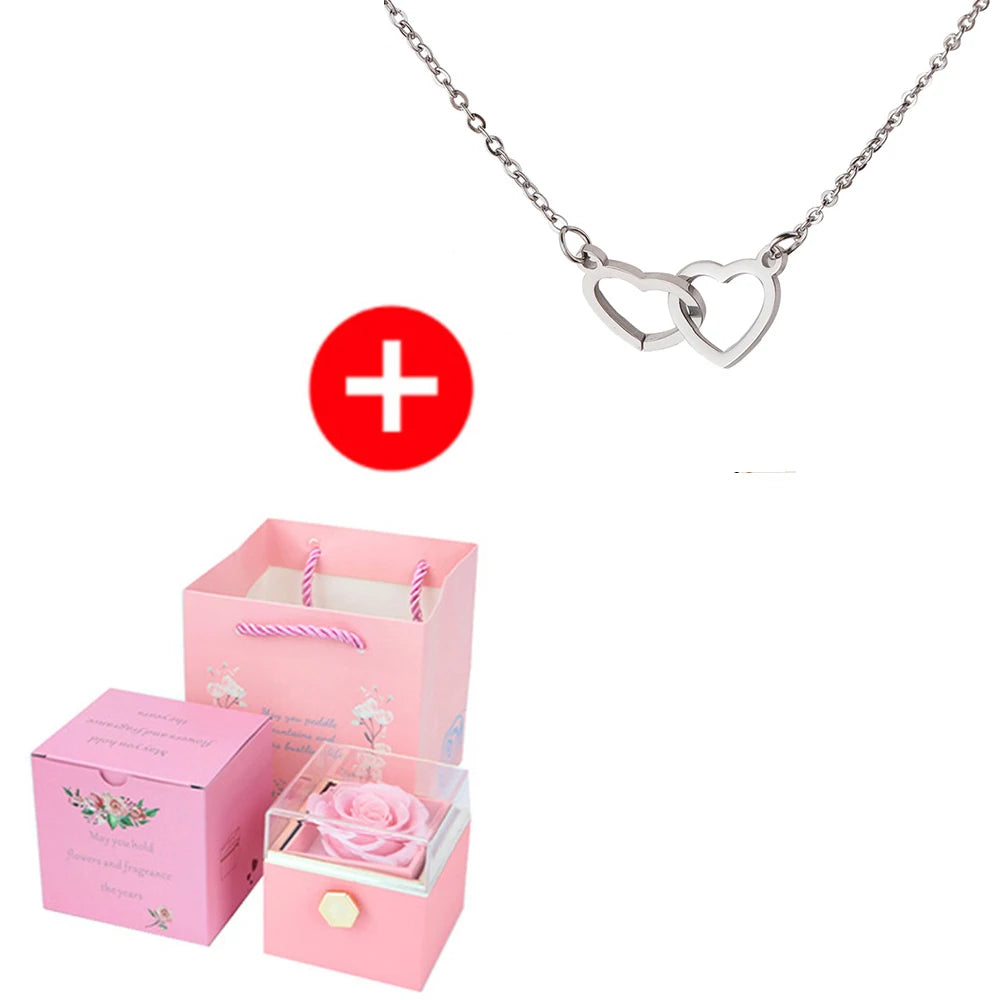 2024 New Valentine Eternal Rose Jewelry Ring Box Rotate Wedding Pendant Necklace Storage Case for Women Girlfriend