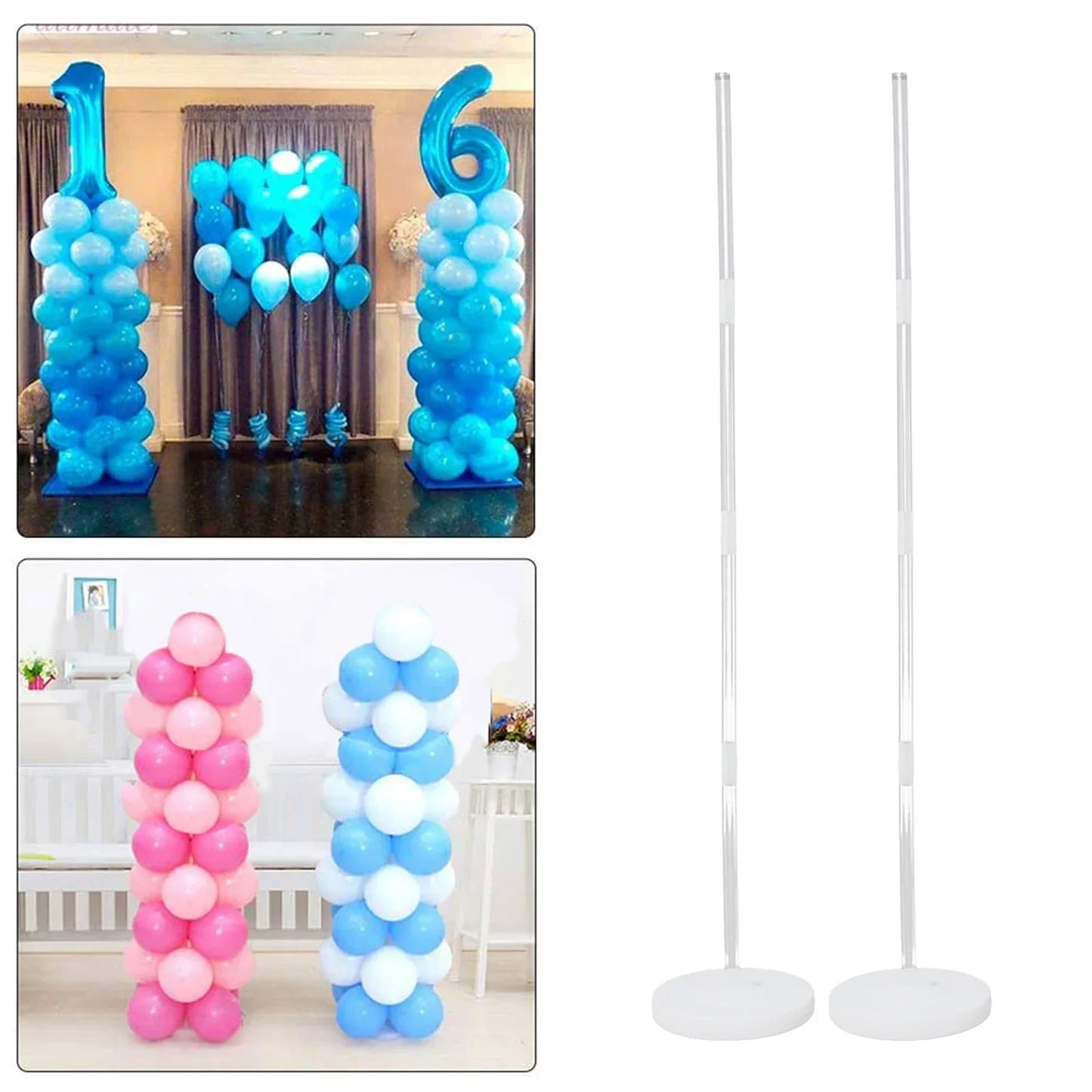 2Sets Birthday Balloon Column Kit Clear Balloons Arch Stand With Base And Pole For Wedding Decoration Birthday Baby Shower Party