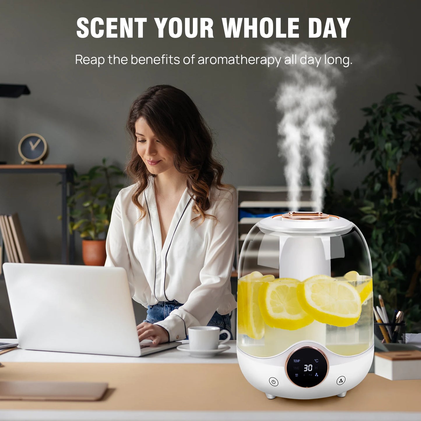 3L Humidifier for Bedroom, Air Humidifier for Home Office, 3 Mist Modes, 2 Nozzles, Timer and Waterless Auto-Off