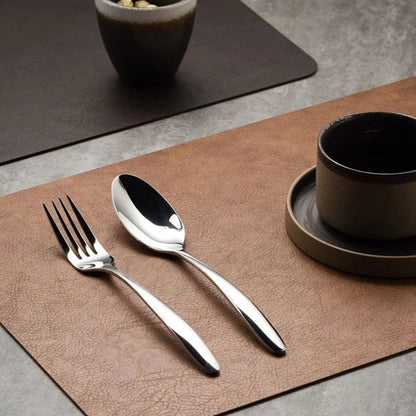 1pcs Light Luxury Solid Leather Placemat Coffee Brown PU Table Mat Waterproof Oilproof Heat-Insulated Plate Bowl Pad Table Decor