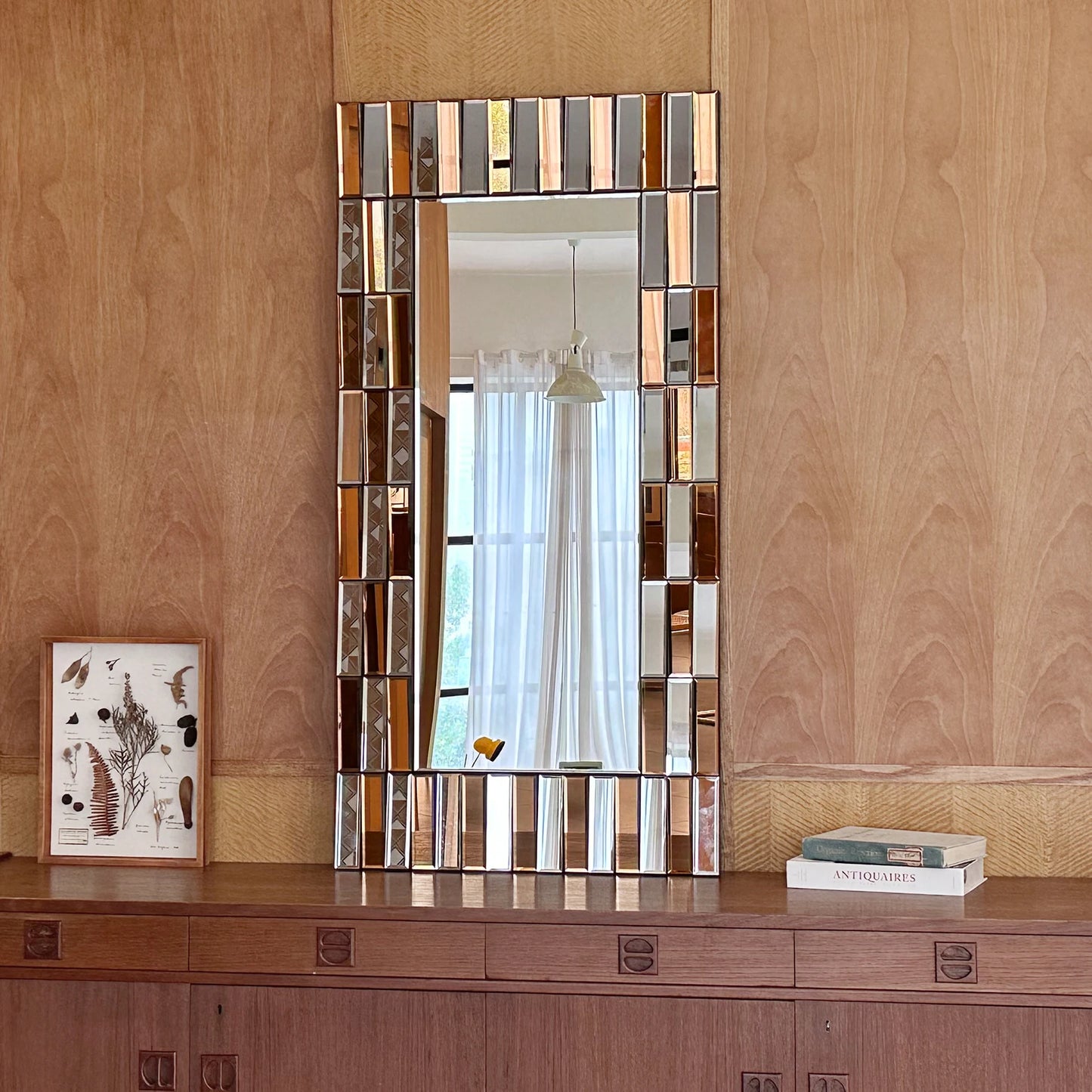 Silver+Tawny All Glass Framed Rectangle Beveled Wall Mirror Large for Home Decor Horizontal/Vertical