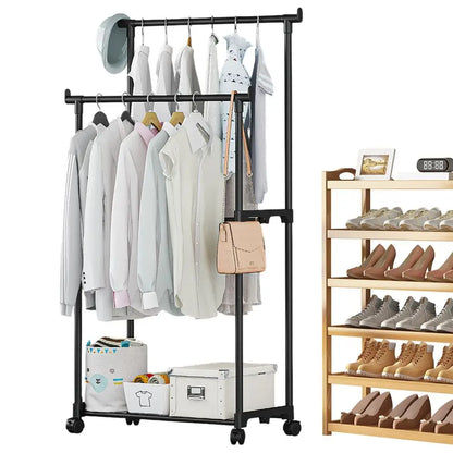 Rolling Garment Rack Metal Clothes Rack On Wheels Closet Organizers And Storage Multi-Functional Wardrobe Space Saver For