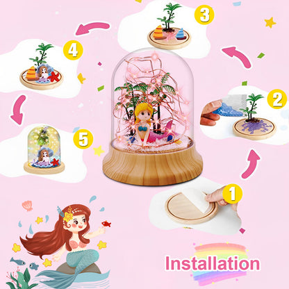 Mermaid Terrarium Kit DIY Light-Up Mermaid Toys Night Light Make Your Own Mermaid Night Light for Kids Handmade Princess Art