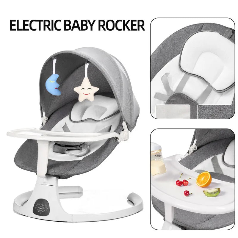 Baby Electric swing cradle children's intelligent toy bed newborn coaxing portable controller rocking chair gray Linen Fabrics