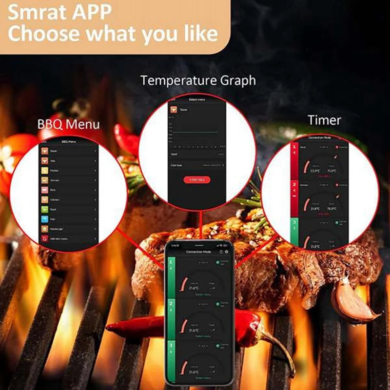 Wireless Meat Food Thermometer Bbq Thermometer Oven Grill BBQ Steak Bluetooth Temperature Meter Barbecue Accessorie