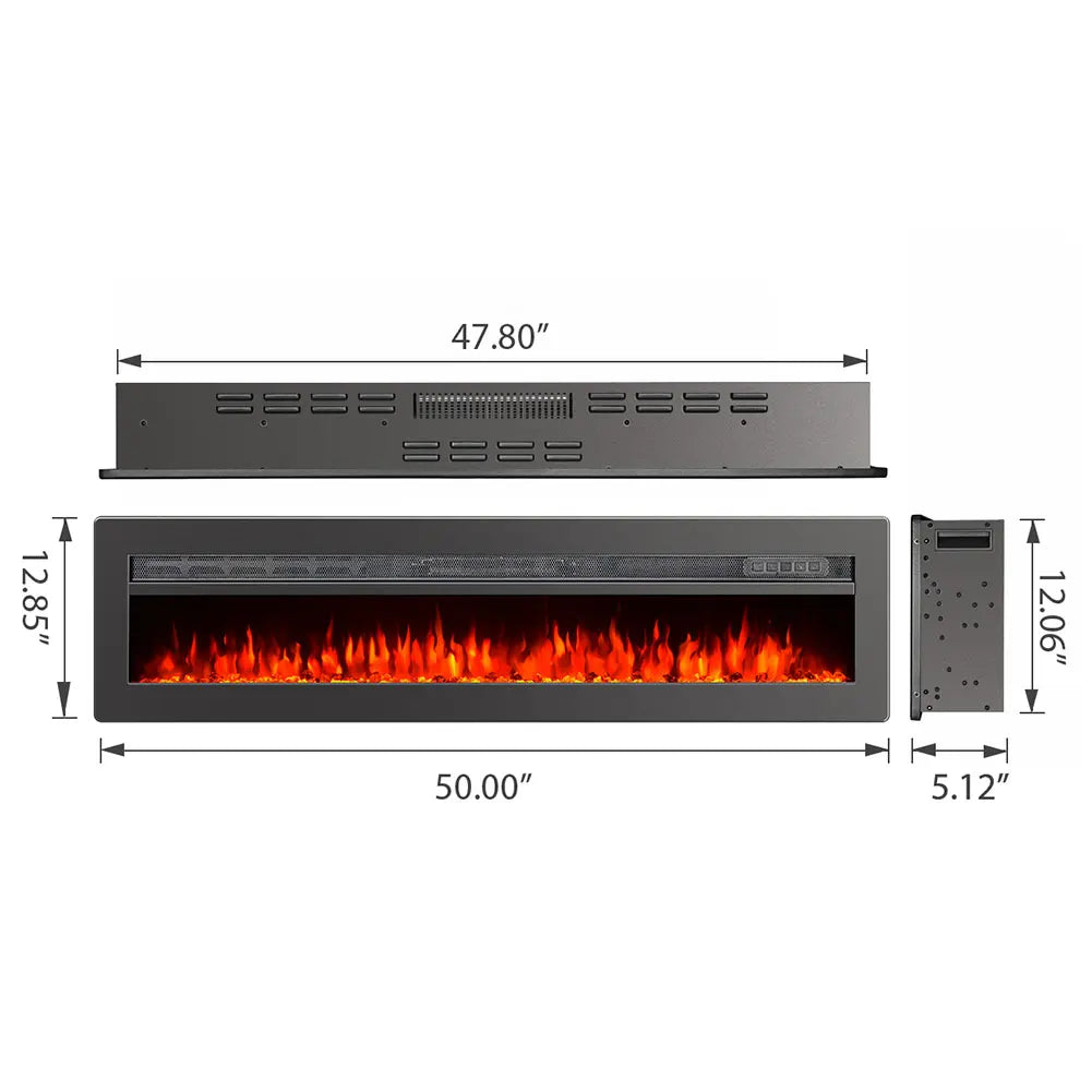 KOMORE Electric Fireplace with Adjustable Flames, Wall Mounted or Freestanding 12 Temperatures Timing Function 40&50&60 inch