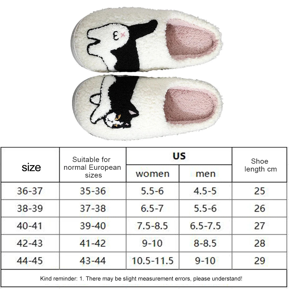 Plush Cow Cat Slippers Cute House Slippers Non-Slip Fluffy Pet Cat Slippers Comfortable Warm Couple Slippers for Bedroom Indoor