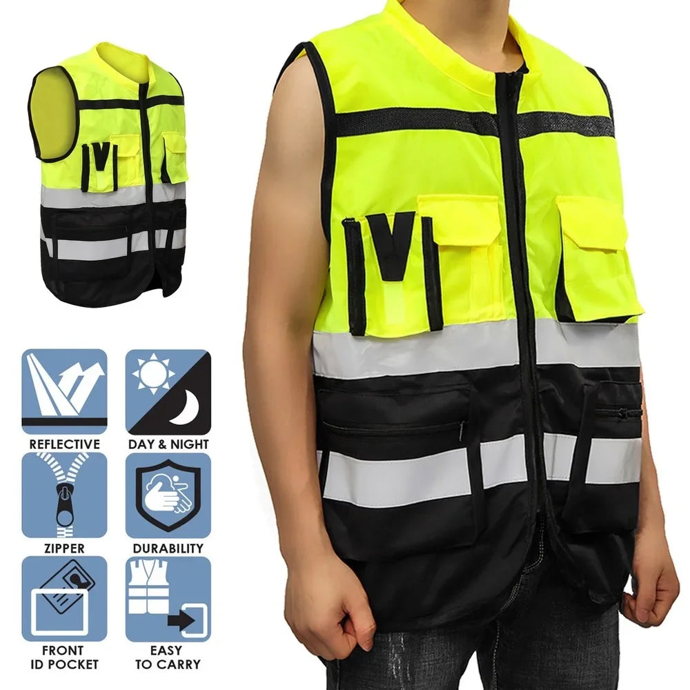 S/M/L High Visibility Hi-Vis Safety Vest Reflective Driving Jacket Night Security Waistcoat With Pockets For Work Run