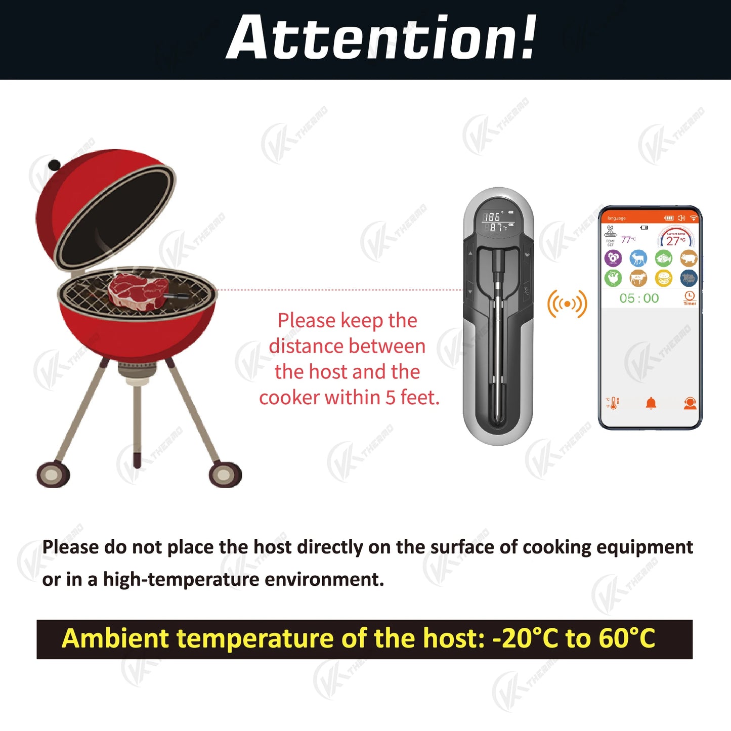 Wireless Cooking Thermometer Food Meat Steak Digital Bluetooth Barbecue Accessories Kitchen Oven Grill BBQ Smart Thermometers