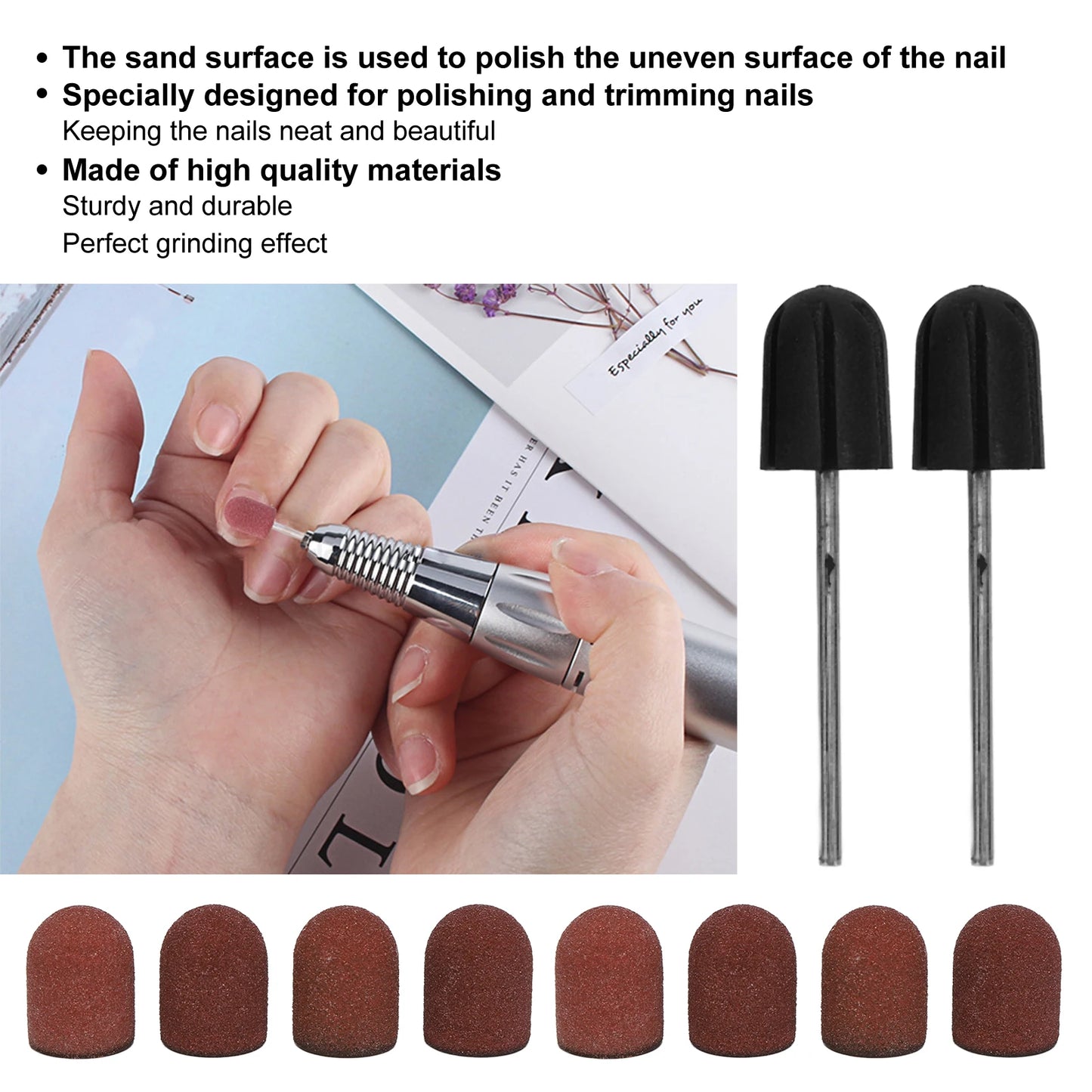 Professional Nail Polish Tool Kit 50pcs 180# Grit Nail Sanding Cap 2pcs Sanding Shaft