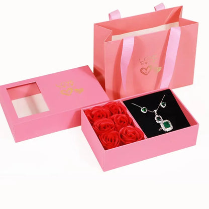 Roses Flower Jewelry Box Six Window Gift Box Ring Earrings Pendant Jewelry Box Jewelry Organizer Valentines Day Decoration