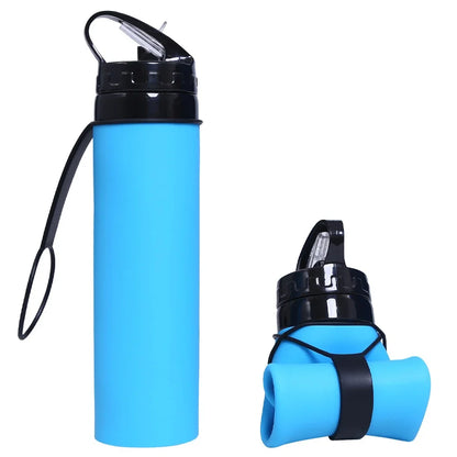 600ml Portable Water Cup Lightweight Silicone Sports Bottle Reusable Foldable Detachable with Suction Tubes Outdoor Accessories