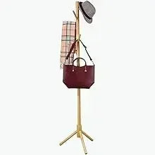 ZOBER Coat Rack Free Standing - Wooden Coat Tree W/ 6 Hooks - Coats, Purses, Hats - Adjustable Sizes, Easy Assembly - Natural