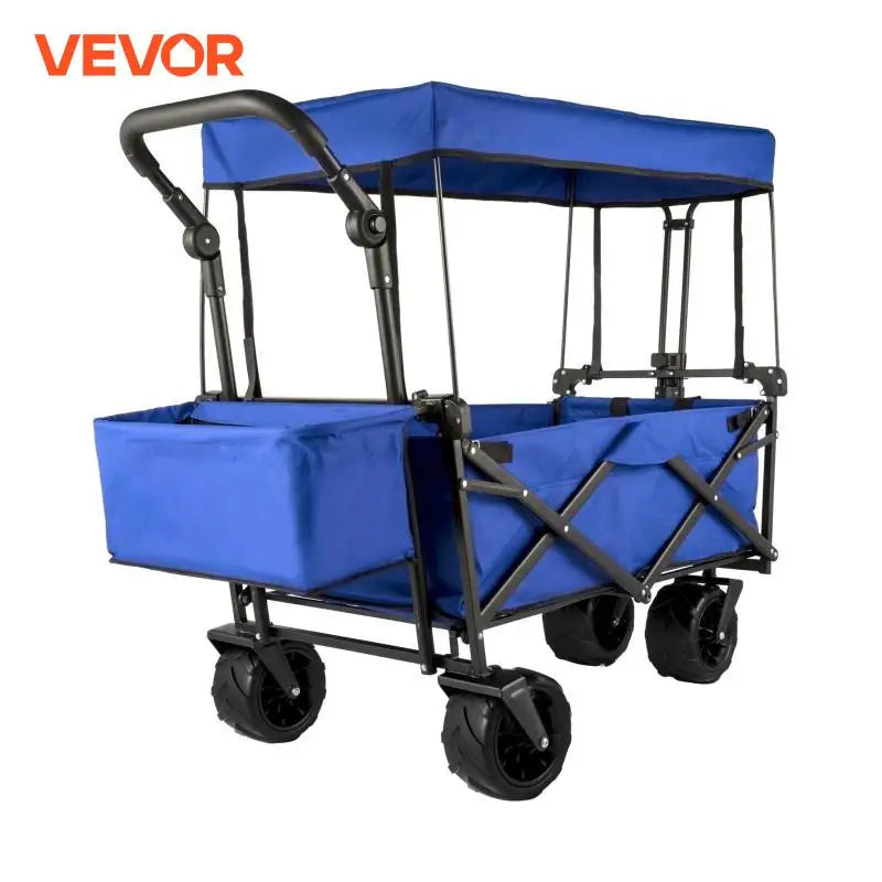 VEVOR Folding Wagon Cart W/ Adjustable Handle Bar Removable Canopy Oxford Cloth Collapsible Shopping Outdoor Camping Beach Cart