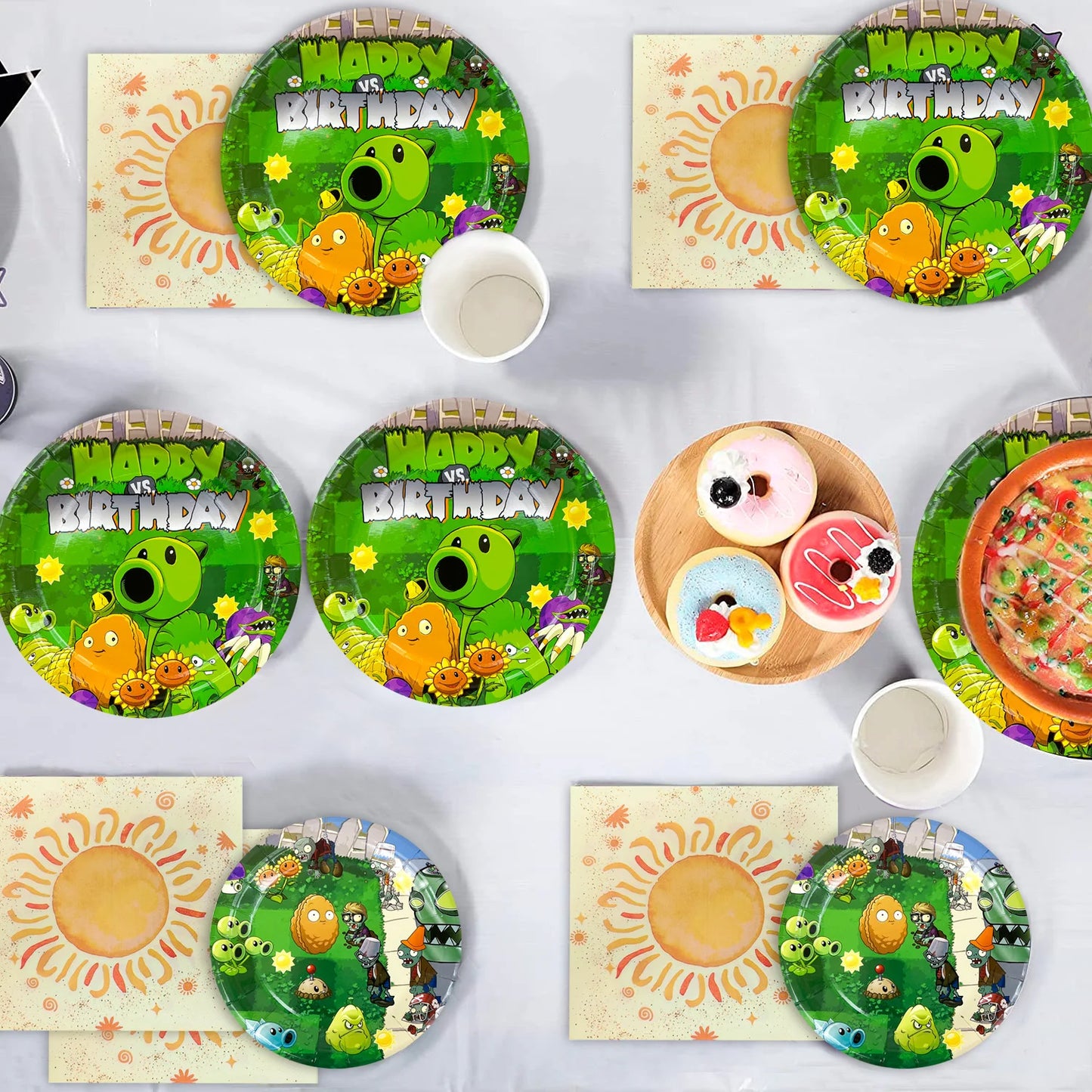 Plants vs Zombies Party Supplies,169pcs Plants vs Play Game Zombies Party Kit-Balloons Banner Backdrop Stickers Plates Cups etc