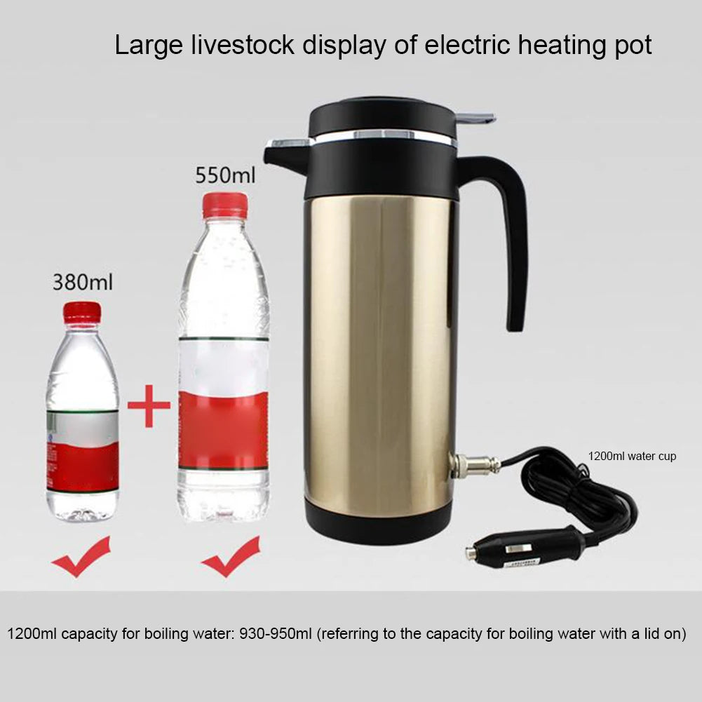 1200 ML Car Hot Kettle Portable Water Heater Leak-Proof Design 12/24 V Travel Electric Kettle Fast Boiling for Coffee Tea Drinks