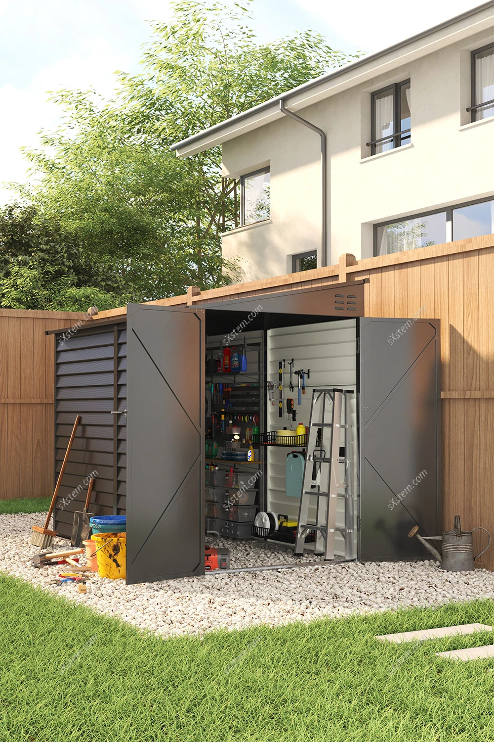 【Breeins】Outdoor Storage Shed Waterproof Metal Tool House With Foundation Kit Patio Lean for Backyard Lawn