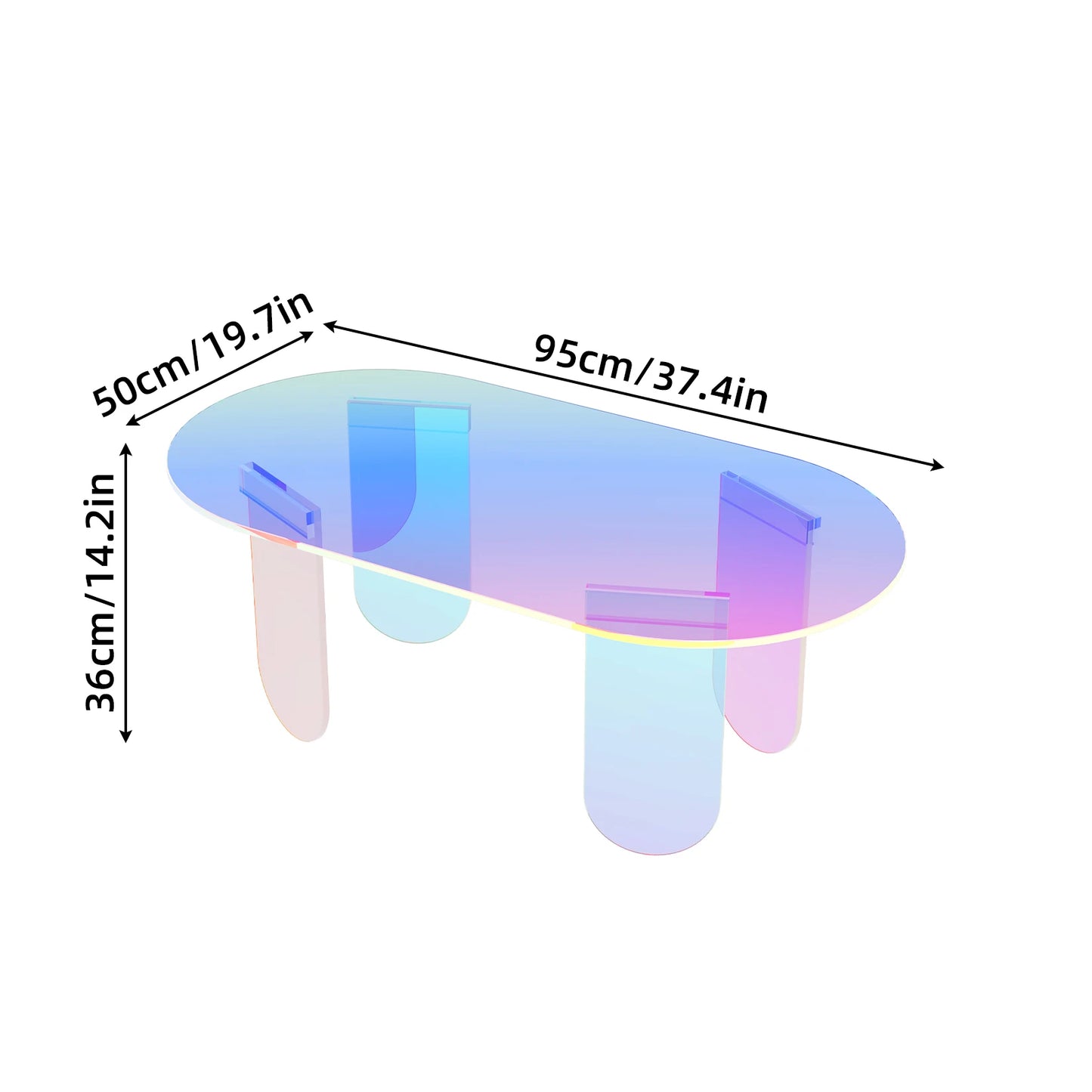 Shatterproof Acrylic Coffee Tables Side End Table for Living Room Office Iridescent Accent Side Table 4 Legs Home Decor