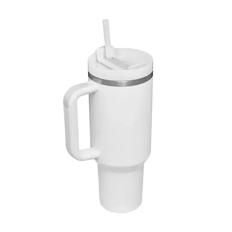 40oz Sports Kettle Stainless Steel Flat Glass Water Bottle with Handle Straw Vacuum Flasks Large Capacity Beer Coffee Drink Cup