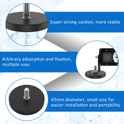 6 to 12Pcs Magnet Base 1.7 Inch Round Neodymium Mounting Magnet M6 Thread Stud Magnets Anti-Scratch Strong Magnet Bracket Holder